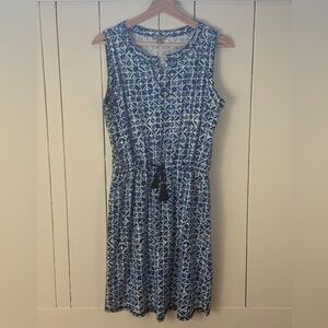 Talbots Blue and White Geometric Midi Dress